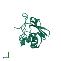 PDB entry 1jrm coloured by chain, side view.