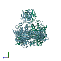 PDB entry 1jrq coloured by chain, side view.