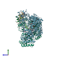 PDB entry 1jrx coloured by chain, side view.