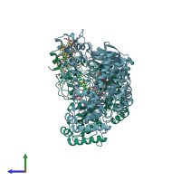 PDB entry 1jrz coloured by chain, side view.