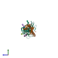 PDB entry 1jsd coloured by chain, side view.