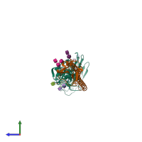 PDB entry 1jsh coloured by chain, side view.