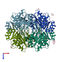 PDB entry 1jsl coloured by chain, top view.