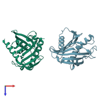 PDB entry 1jss coloured by chain, top view.