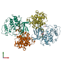 PDB entry 1jst coloured by chain, front view.
