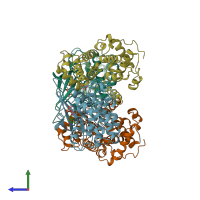 PDB entry 1jst coloured by chain, side view.