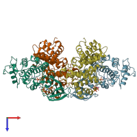 PDB entry 1jst coloured by chain, top view.