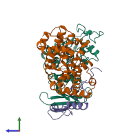 Hetero trimeric assembly 1 of PDB entry 1jsu coloured by chemically distinct molecules, side view.