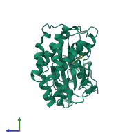 Monomeric assembly 1 of PDB entry 1jsv coloured by chemically distinct molecules, side view.