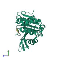 PDB entry 1jt2 coloured by chain, side view.