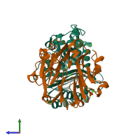 PDB entry 1jtd coloured by chain, side view.