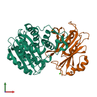 Hetero dimeric assembly 1 of PDB entry 1jtg coloured by chemically distinct molecules, front view.