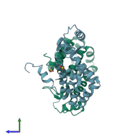 PDB entry 1jtn coloured by chain, side view.