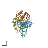 PDB entry 1jto coloured by chain, side view.