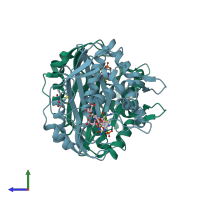 PDB entry 1jtu coloured by chain, side view.