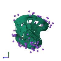 PDB entry 1jtw coloured by chain, ensemble of 14 models, side view.