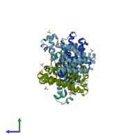 PDB entry 1jtx coloured by chain, side view.