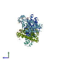PDB entry 1jty coloured by chain, side view.
