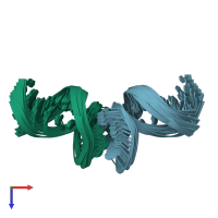 PDB entry 1jua coloured by chain, ensemble of 13 models, top view.