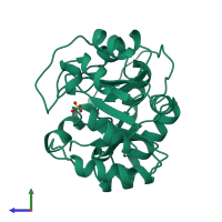 PDB entry 1juk coloured by chain, side view.