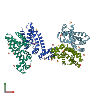 PDB entry 1jum coloured by chain, front view.