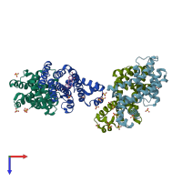 PDB entry 1jum coloured by chain, top view.