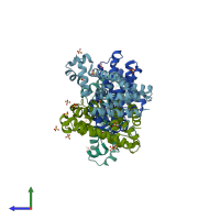 PDB entry 1jup coloured by chain, side view.