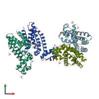 PDB entry 1jus coloured by chain, front view.