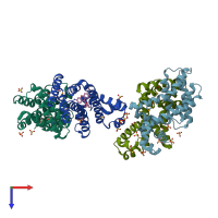 PDB entry 1jus coloured by chain, top view.