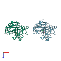 PDB entry 1jv0 coloured by chain, top view.