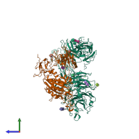 PDB entry 1jv2 coloured by chain, side view.