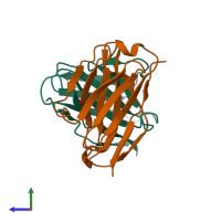 PDB entry 1jv5 coloured by chain, side view.