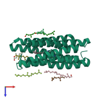 PDB entry 1jv6 coloured by chain, top view.