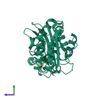 PDB entry 1jvj coloured by chain, side view.
