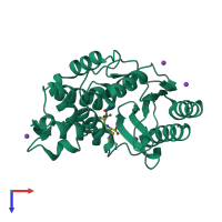 PDB entry 1jvj coloured by chain, top view.
