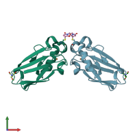 PDB entry 1jvl coloured by chain, front view.