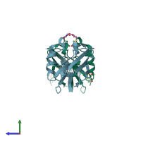 PDB entry 1jvl coloured by chain, side view.