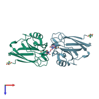 PDB entry 1jvl coloured by chain, top view.