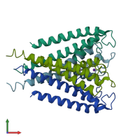 PDB entry 1jvm coloured by chain, front view.