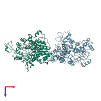 PDB entry 1jvn coloured by chain, top view.