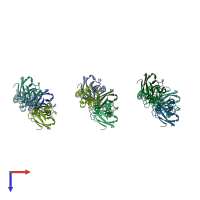 PDB entry 1jvo coloured by chain, top view.