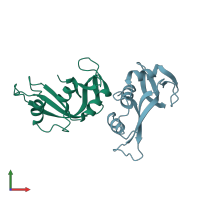 PDB entry 1jvt coloured by chain, front view.