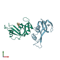 PDB entry 1jvu coloured by chain, front view.
