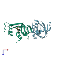 PDB entry 1jvu coloured by chain, top view.