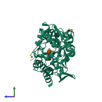 PDB entry 1jvy coloured by chain, side view.