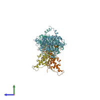 PDB entry 1jwh coloured by chain, side view.