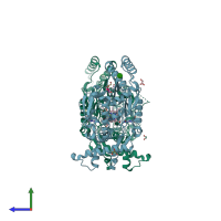 PDB entry 1jwj coloured by chain, side view.