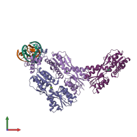 PDB entry 1jwl coloured by chain, front view.