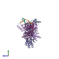 PDB entry 1jwl coloured by chain, side view.