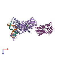 PDB entry 1jwl coloured by chain, top view.